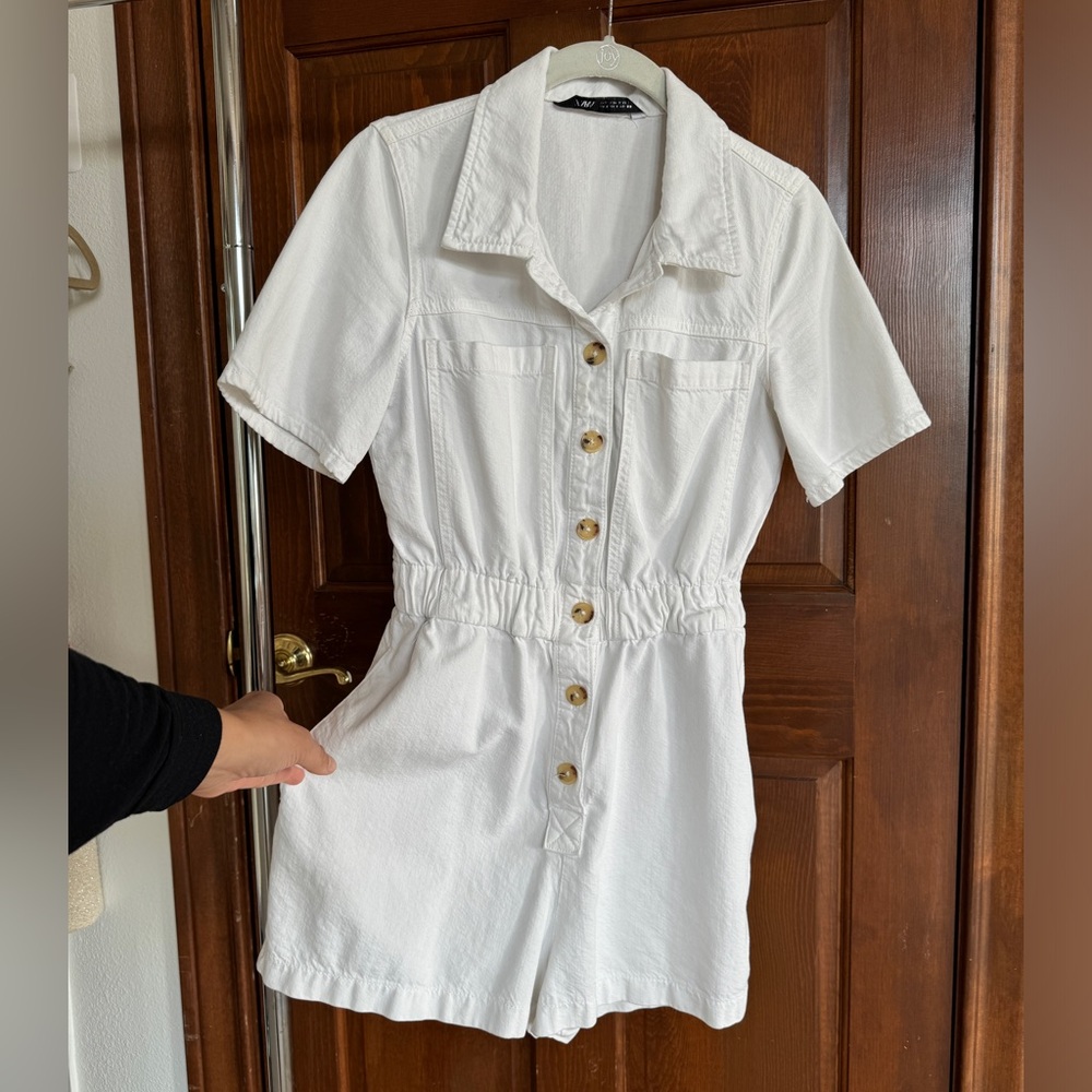 Zara button up romper size small elastic waist